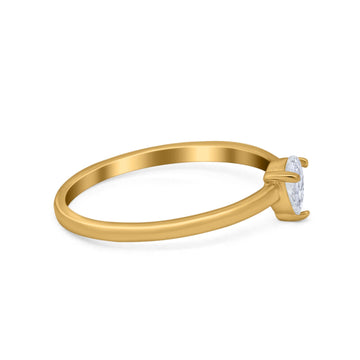 Petite Dainty Teardrop Wedding Ring Yellow Tone, Simulated Cubic Zirconia 925 Sterling Silver